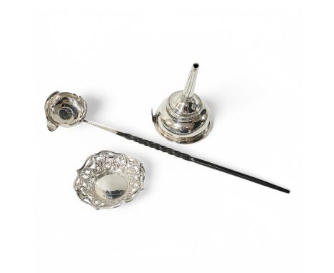 A George III silver wine funnel, by Peter &amp; Ann Bateman, London, 1792, 12.6cm, no muslin ring, a punch ladle(a.f.) and a 