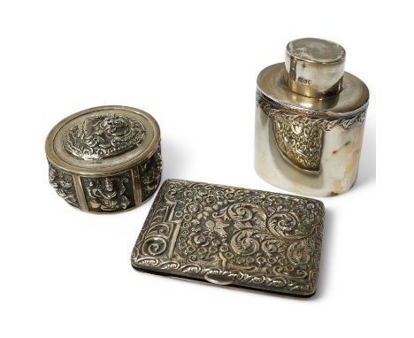 An Edwardian rectangular embossed silver mounted note case, leather lined, Goldsmiths &amp; Silversmiths Co Ltd, London, 1901