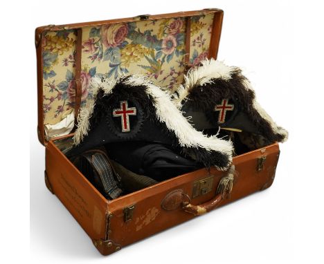 American Order of the Temple uniform, once the property of Theodore Trombly. Condition - coat and hats good, feathers and bel