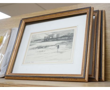 Norman Wilkinson (1878-1971), set of four etchings, to include: ‘Loch fishing’, 'A likely cast' and ‘Shepherd's pool’, each s