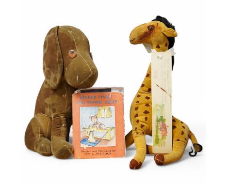 A Dismal Desmond and Get Up Giraffe toy and an animal shelf 1948 book. Condition - fair, wear commensurate with age and use