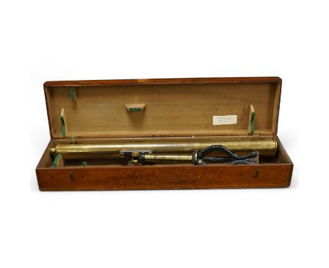 A cased brass telescope and stand, early 20th century,  telescope 98cm long. Condition - fair