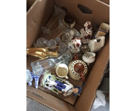 Box of misc incl ceramic dogs 