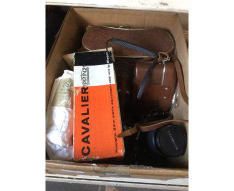 A box of Camera and cine equipment inc Olympus 