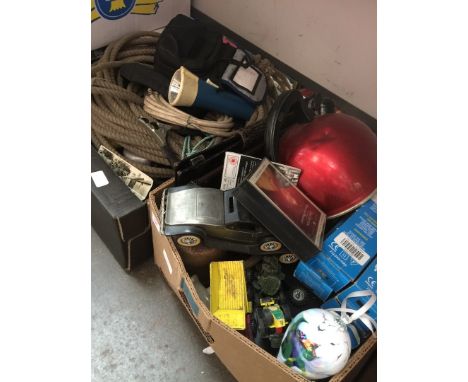 2 boxes of various tools, rope, portable CD / cassette recorder, etc 