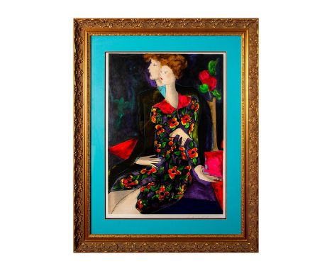 Color serigraph on wove paper of a couple in love made in vibrant colors and lines entitled "Gaelle et Leopold" by French art