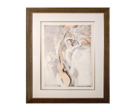 Concert III is a color lithograph on paper by artist Jurgen Gorg who works with open lines and soft colors to create lyrical 