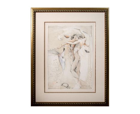Beautiful color lithograph on paper from the "Dance" series that artist Jurgen Gorg created with subdued and soft washes and 