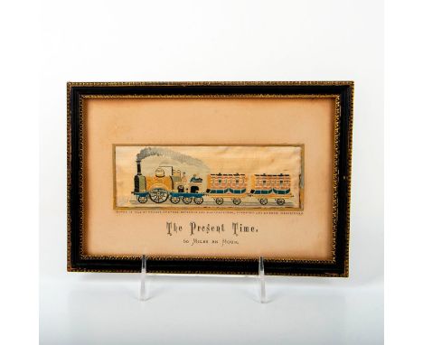 Housed in a black wooden frame with gilded gold accents. Depicting 'The Present Time', the Lord Howe locomotive on the tracks