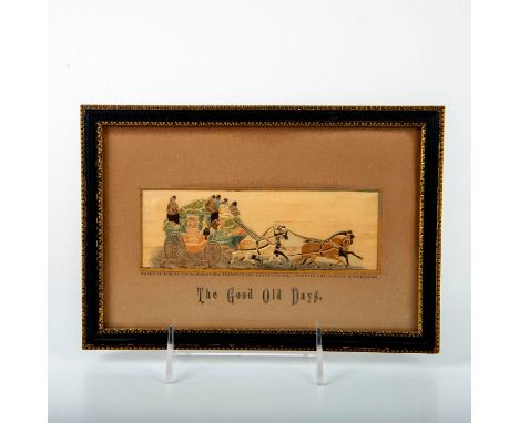 Housed in a black wooden frame with gilded gold accents. Depicting 'The Good Old Days', which displays a four-horse drawn car
