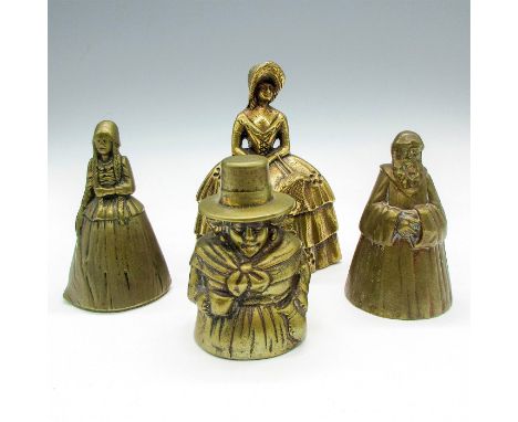 Decorative bells includes Southern Bell, Woman with Hat and pitcher, young girl and Monk. Largest piece 4"L x 2.5"W x 4.5"H. 