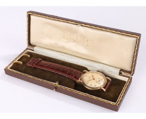 Baume 9 carat gold gentleman's wristwatch, the signed dial with gilt Arabic numerals and subsidiary seconds dial, manual woun