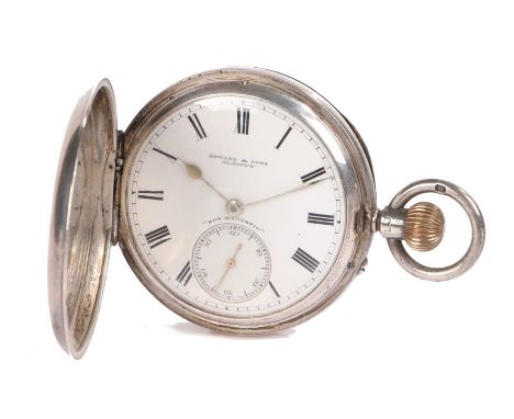 Victorian silver hunter pocket watch, the case with monogram, the white enamel dial with Roman numerals, subsidiary seconds d