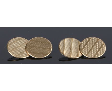 Pair of 9 carat gold cufflinks, with engine turned faces, 6.2 grams