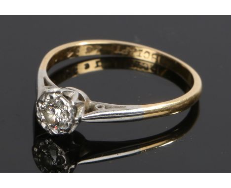 18 carat gold diamond solitaire ring, with a round cut diamond to the head, ring size N 1/2