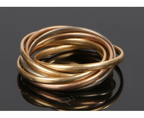 Cartier interlocking ring bands, the white to rose bands signed to one band Cartier, 6.3 grams, ring size I From the estate o