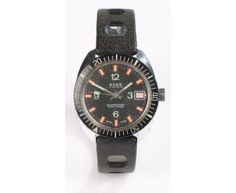 Ross gentleman's divers wristwatch, the signed dial with red baton markers and Arabic quarter markers, date aperture at the t