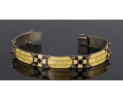 Swedish silver Art Deco bracelet, the bracelet with yellow and gold enamel panels with ring links, hallmarked Swedish silver,