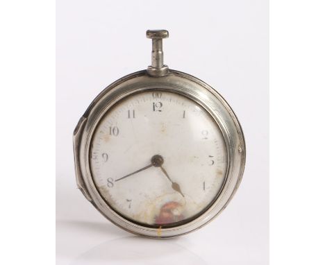 George III silver pair case pocket watch by Robert Wilkinson of London, the case London 1797, the white enamel dial with Arab