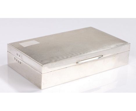 Elizabeth II silver cigarette box, Birmingham 1971, maker Poston Products Ltd, the engine turned lid with vacant rectangular 