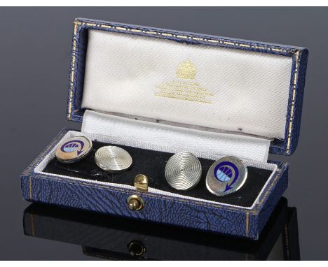 Pair of silver cufflinks, with enamel decoration, cased 