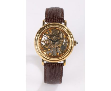 Sekonda gold plated gentleman's skeleton wristwatch, the skeleton dial with Roman numerals to the inner bezel, with exhibitio