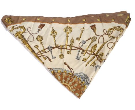 Hermes silk scarf, key themed, 90cm wide