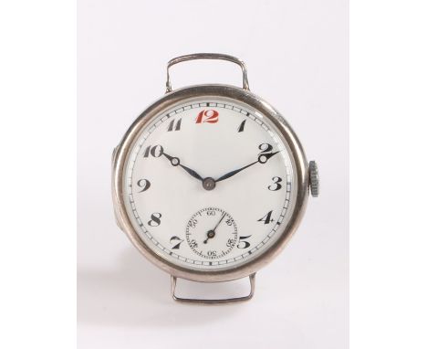 Silver gentleman's wristwatch, the white dial with Arabic numerals and subsidiary seconds dial, manual wound, the case 31.5mm