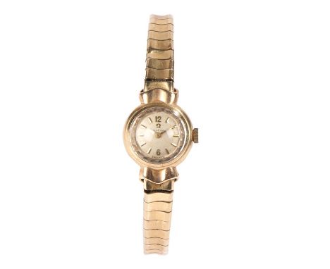 Omega 9 carat gold ladies wristwatch, the signed cream dial with Arabic and baton markers, manual wound, the case 17.5mm diam