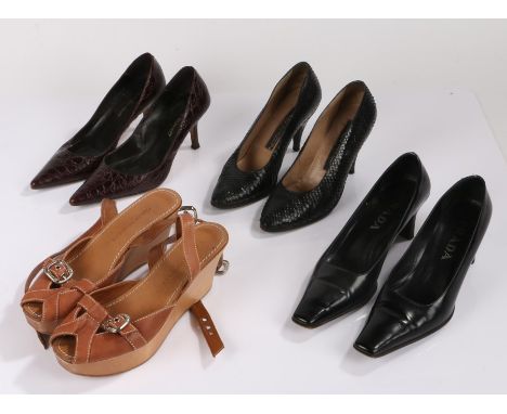 L. K. Bennett shoes, in black leather high heels, Maud Frizon in black woven leather, Prada in black leather and a pair of Ar