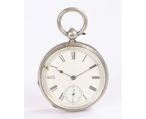 Victorian silver open face pocket watch, the case Birmingham 1884, the white enamel dial with Roman numerals and subsidiary s