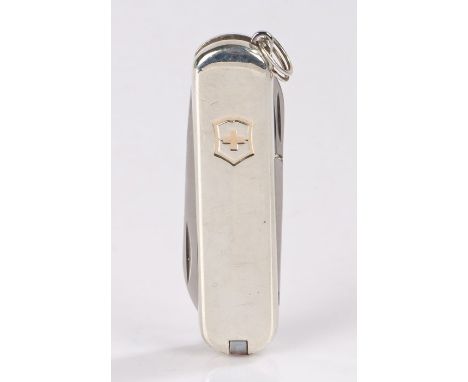 Tiffany &amp; Co Victorinox silver mounted Swiss Army knife, with Swiss cross to handle, the reverse engraved "Cresta run uni