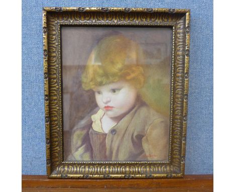 Muriel Smith, portrait of a child, pastel, framed 