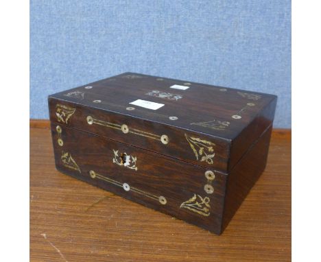 A Victorian rosewood and mother of pearl inlaid box 