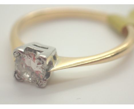 18ct gold vintage diamond solitaire ring c1930 size M approximately 0.35ct to 0.40ct