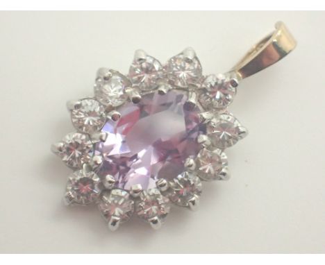 9ct yellow and gold amethyst and cubic zirconia pendant