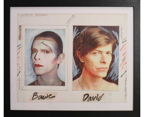 Edward Bell (British Contemporary) Diptych Sketch for Scary Monsters album artwork, mixed media collage, inscribed 'Bowie/Dav