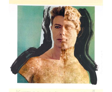 Edward Bell (British Contemporary) David Bowie Statue Montage, mixed media on card, montage for the Unmade Up... publication,