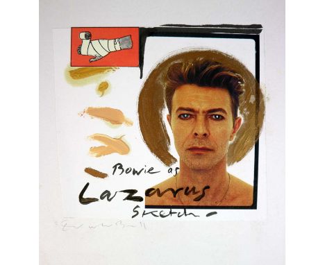 Edward Bell (British Contemporary) Bowie as Lazarus Sketch for book publication and large icon painting executed by Bell, mix