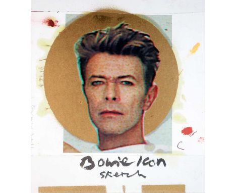 Edward Bell (British Contemporary) Bowie Icon Sketch, mixed media on card, signed pencil left lower edge, inscribed 'Reduce t