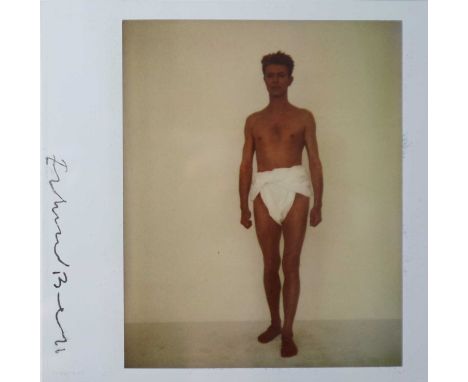 Edward Bell (British Contemporary) Polaroid David Bowie in Toga, from Tin Machine photoshoot, signed left margin, measurement