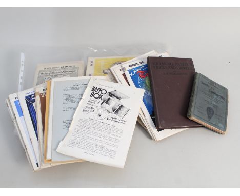Various magic magazines and books, three Cruchleys Railway Station County maps plus Halesworth Ancient House postcard
