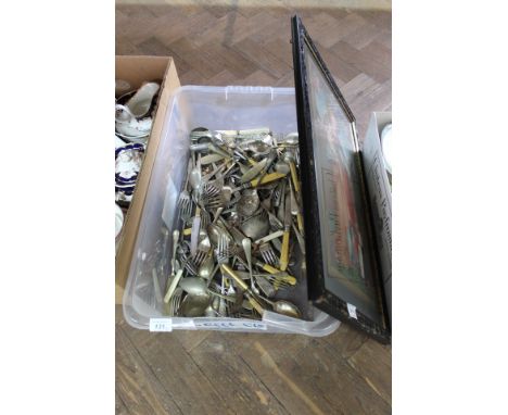 Various cutlery plus a German religious print