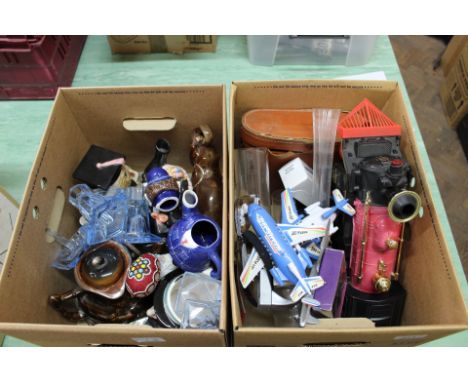 A pair of Zenith 10x50 binoculars, toys and sundries including ornamental teapots