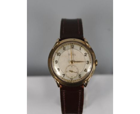 A 9ct gold gents Rotary Maximus wristwatch with sub seconds dial on leather strap