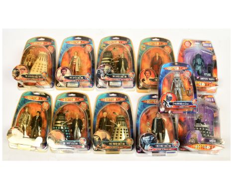 Quantity Doctor Who action figures x11, includes First Doctor with Dalek, Second Doctor with Cyberman, Third Doctor with Dale