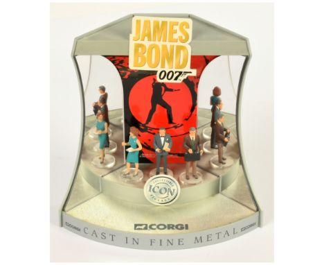 Corgi James Bond Icon Figurines x 3 and Display Stand, figurines includes Miss Moneypenny, Q, M, all generally Good Plus to E