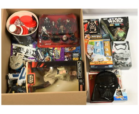 Quantity of modern Star Wars Collectibles Includes Qui-Gon Jinn Mega-Collectible figure, Hot Wheels Darth Vader Battle Roller