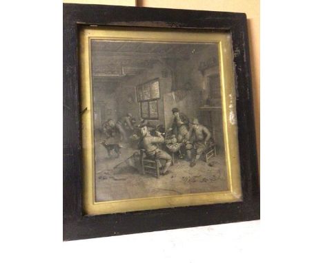 A 19thc etching, Men in Tavern (38cm x 32cm)