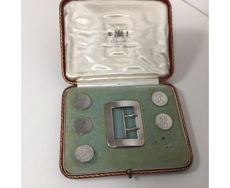 An Edwardian Birmingham silver belt buckle inscribed Henry Curtis Prentice 16th March 1910 along with five buttons, each with